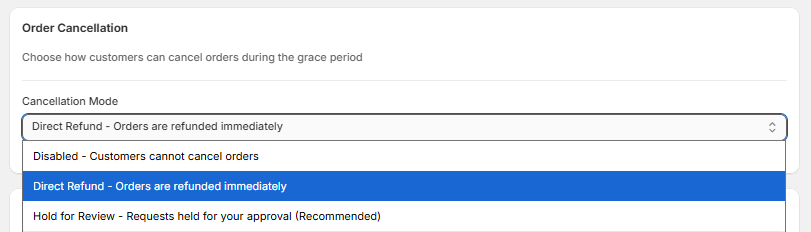 Order Cancellation Settings