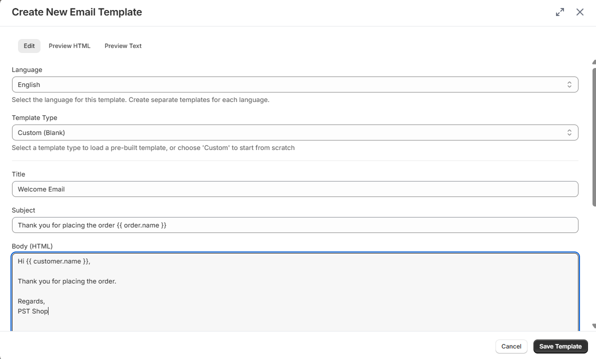 Create English Template