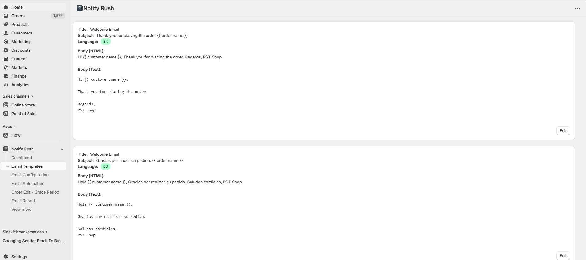 Email Templates Page