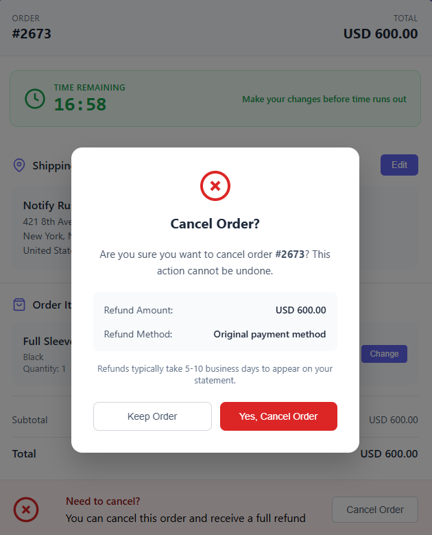 Cancel Order Modal