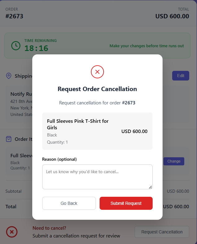 Request Cancellation Modal